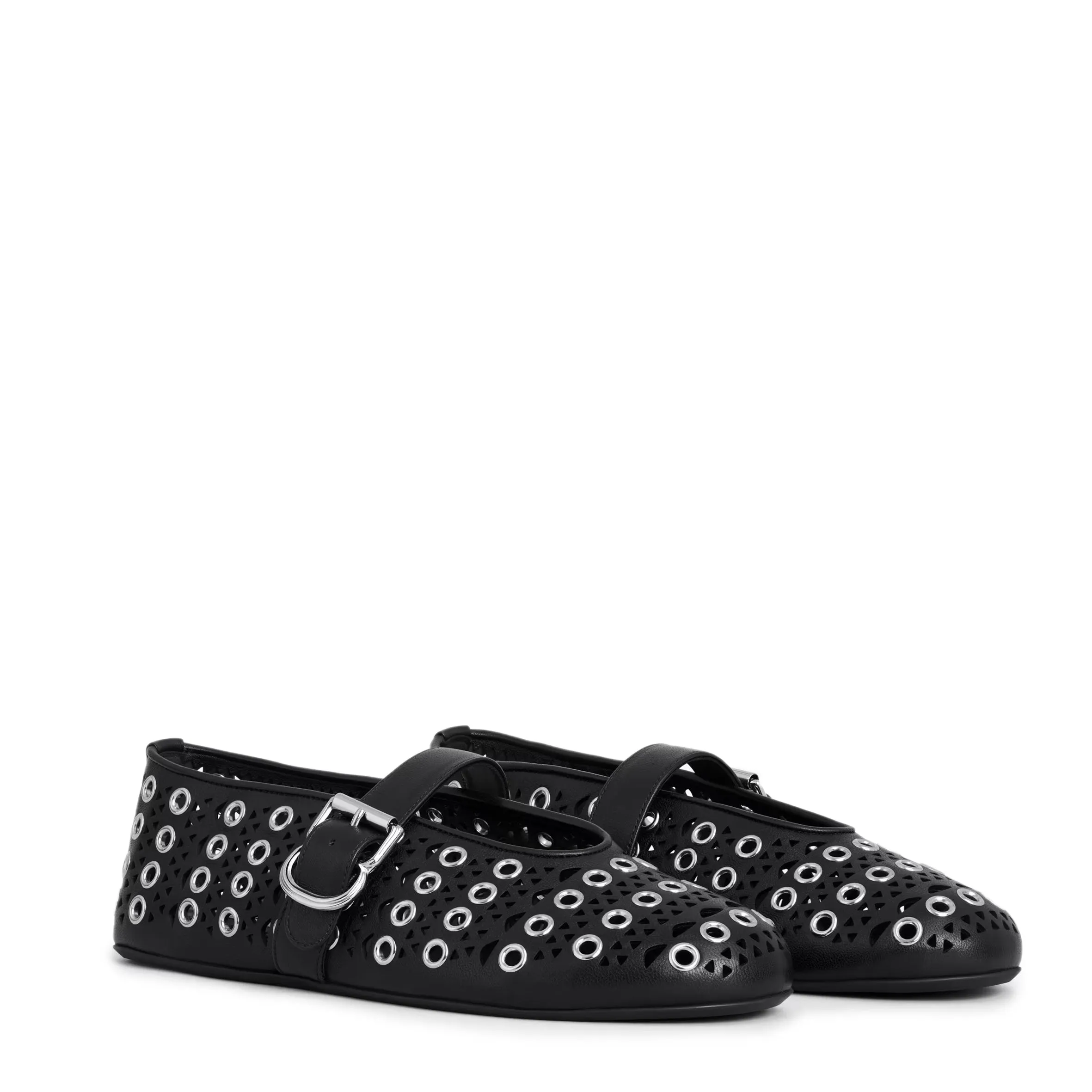 Vienne Laser Cut Eyelet Ballet Flats, Black