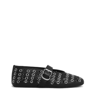 Vienne Laser Cut Eyelet Ballet Flats, Black