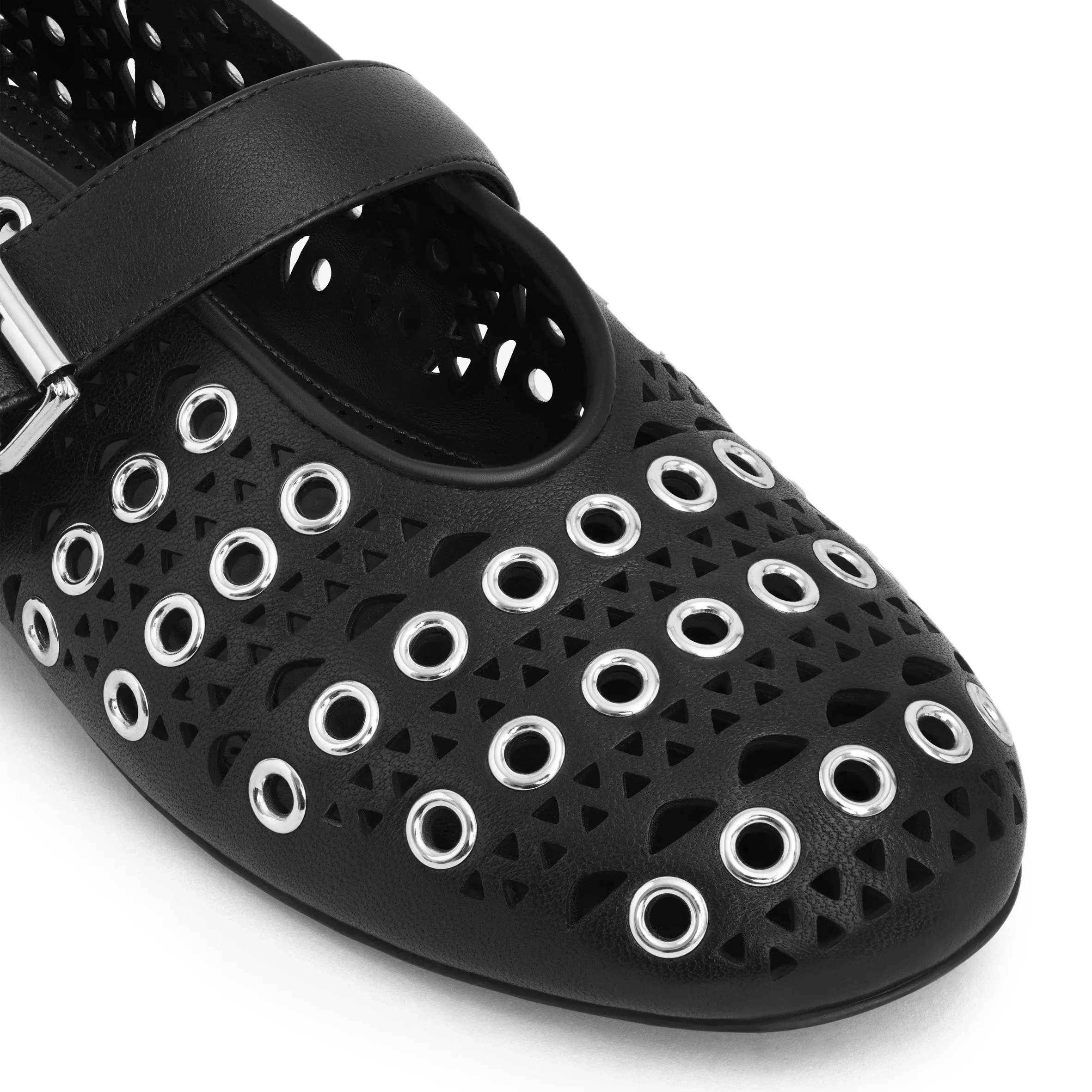 Vienne Laser Cut Eyelet Ballet Flats, Black