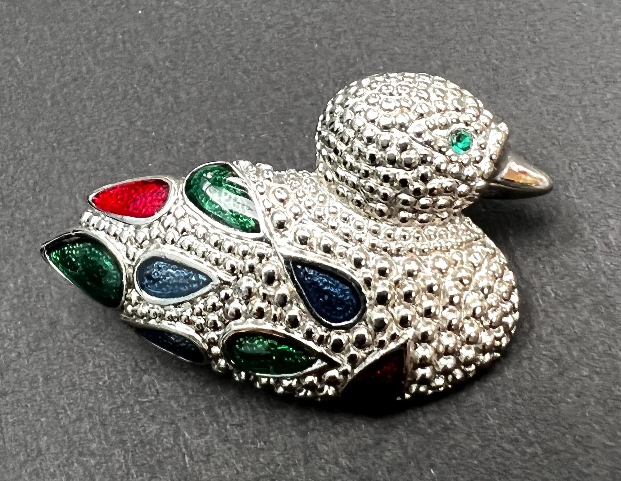 Vintage Enamel and Crystal Duck Brooch