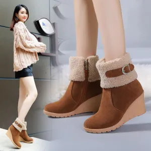 Winter Wedges High Heel Suede Zipper Calf Boots