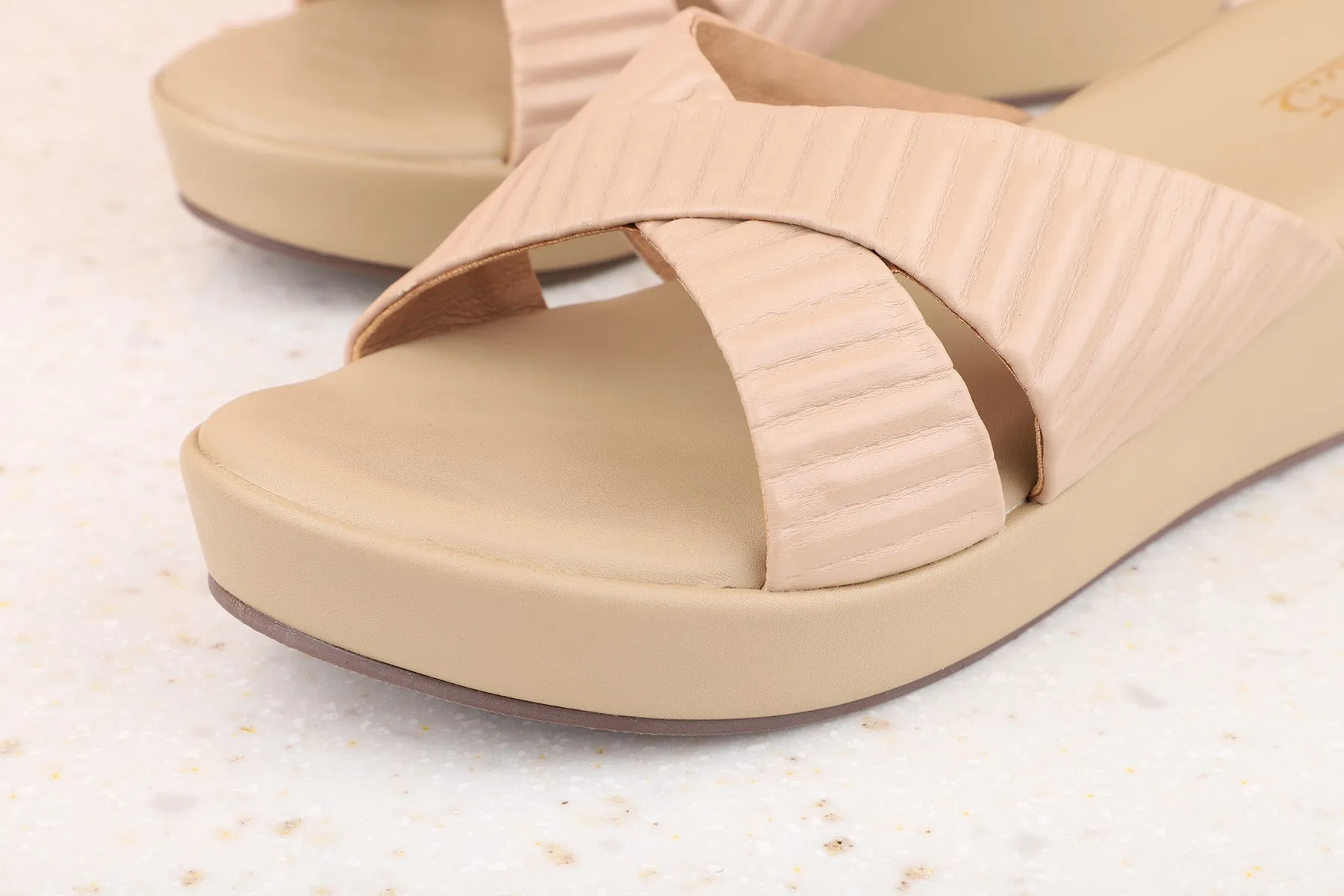 Women Beige Textured Wedges Heels