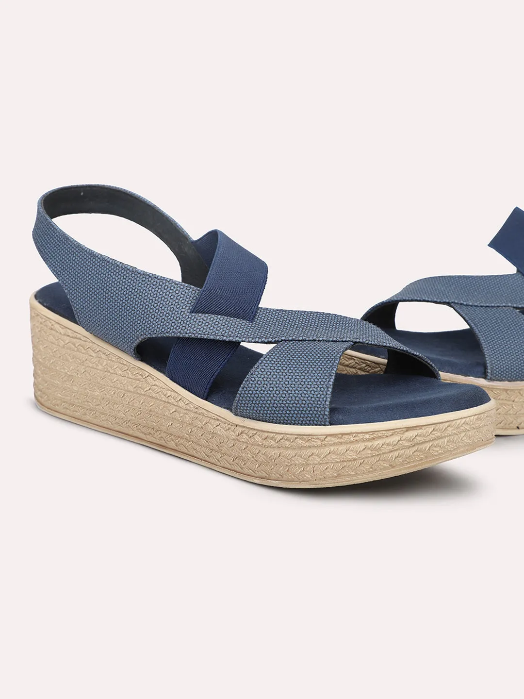 Women Blue Textured Wedge Heels