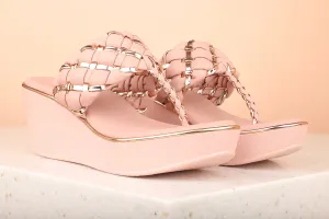 Women Peach Textured Wedge Heels