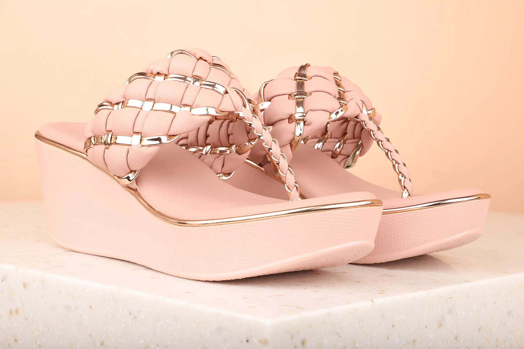 Women Peach Textured Wedge Heels
