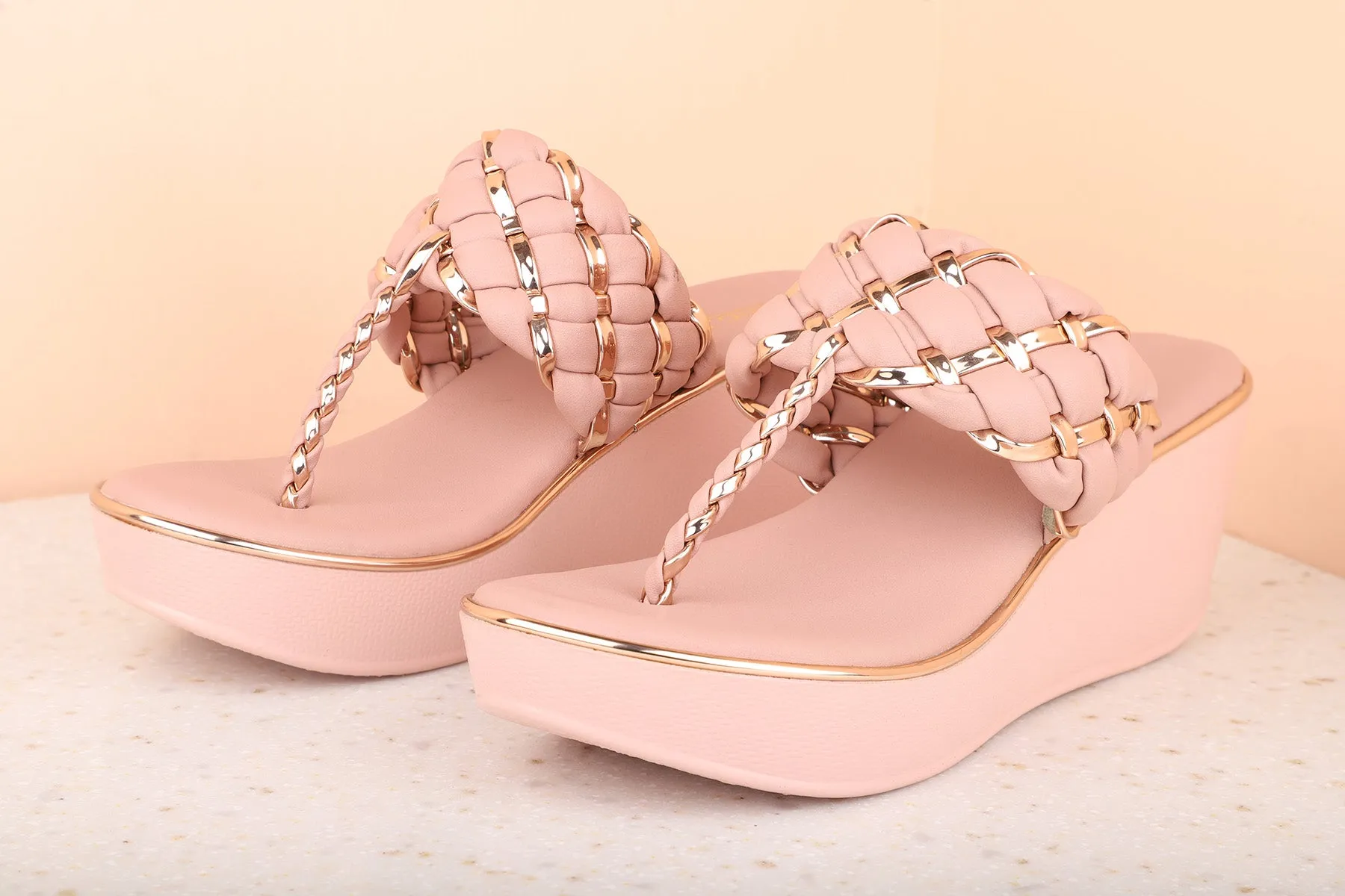 Women Peach Textured Wedge Heels
