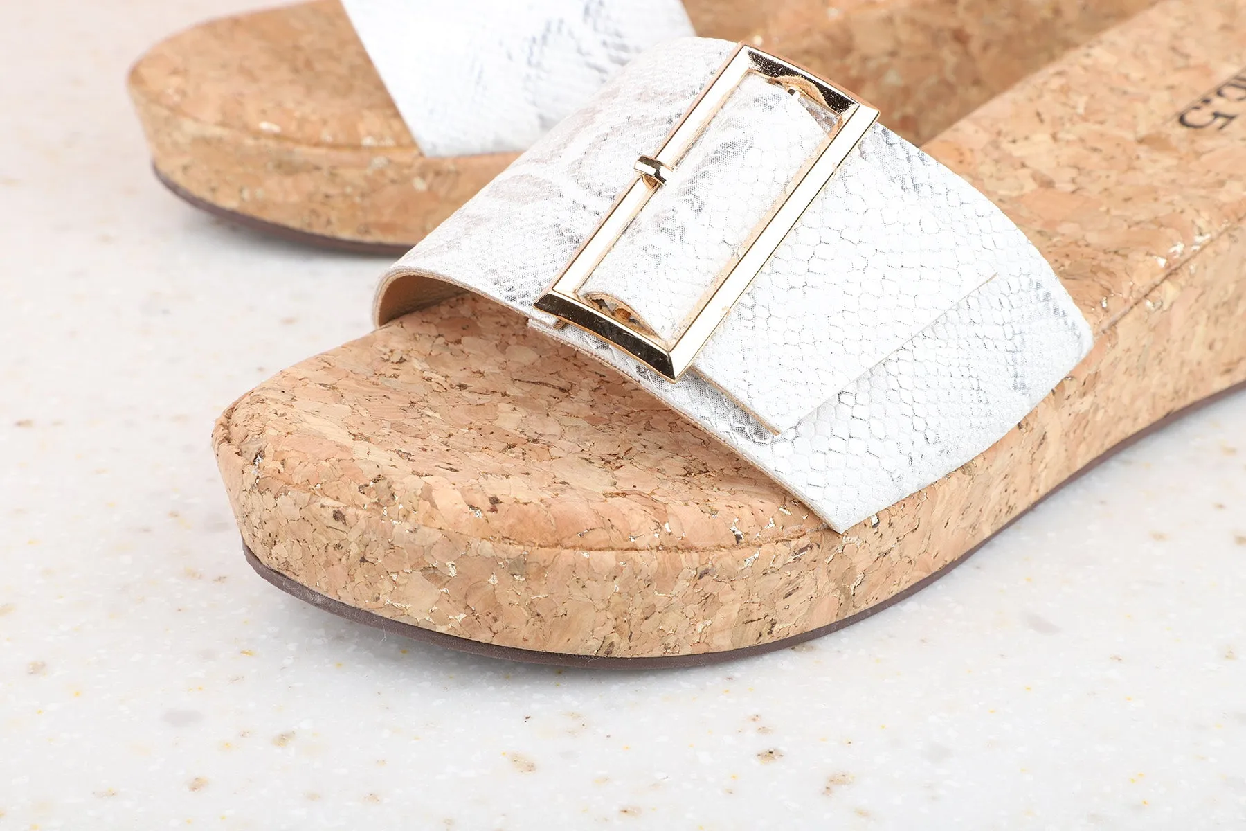Women White Textured Wedges Heels