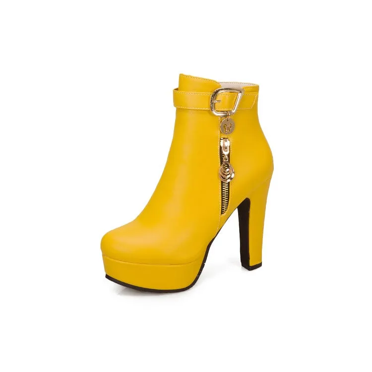 Women's Buckle Zipper Platform High Heel Short Boots
