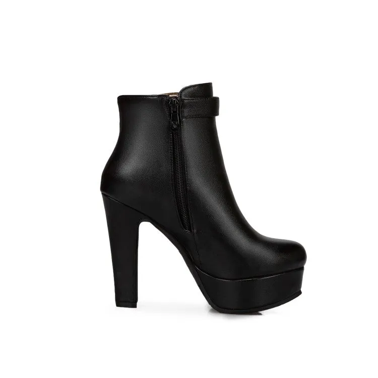 Women's Buckle Zipper Platform High Heel Short Boots