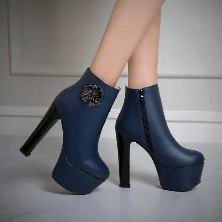 Women's Flower Platform High Heel Short Boots
