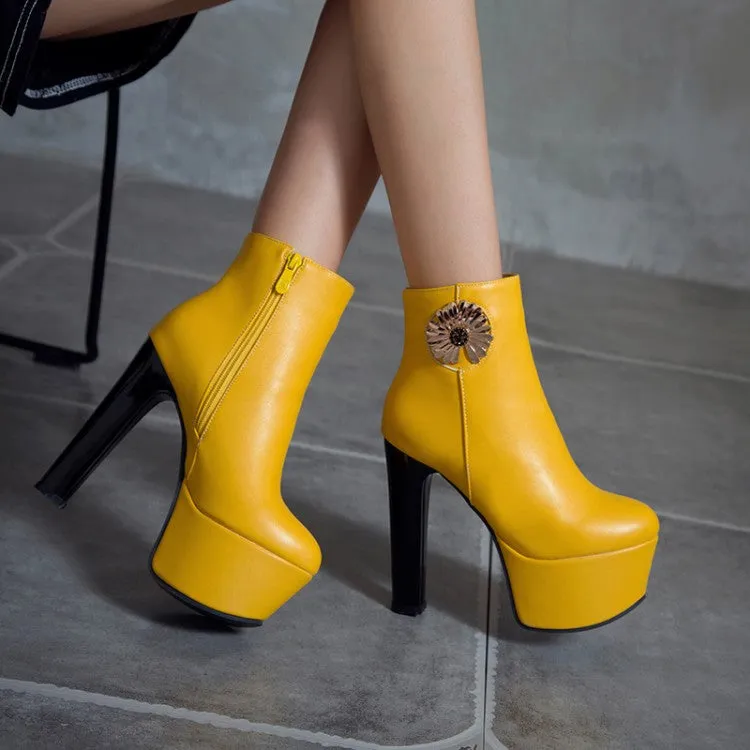 Women's Flower Platform High Heel Short Boots