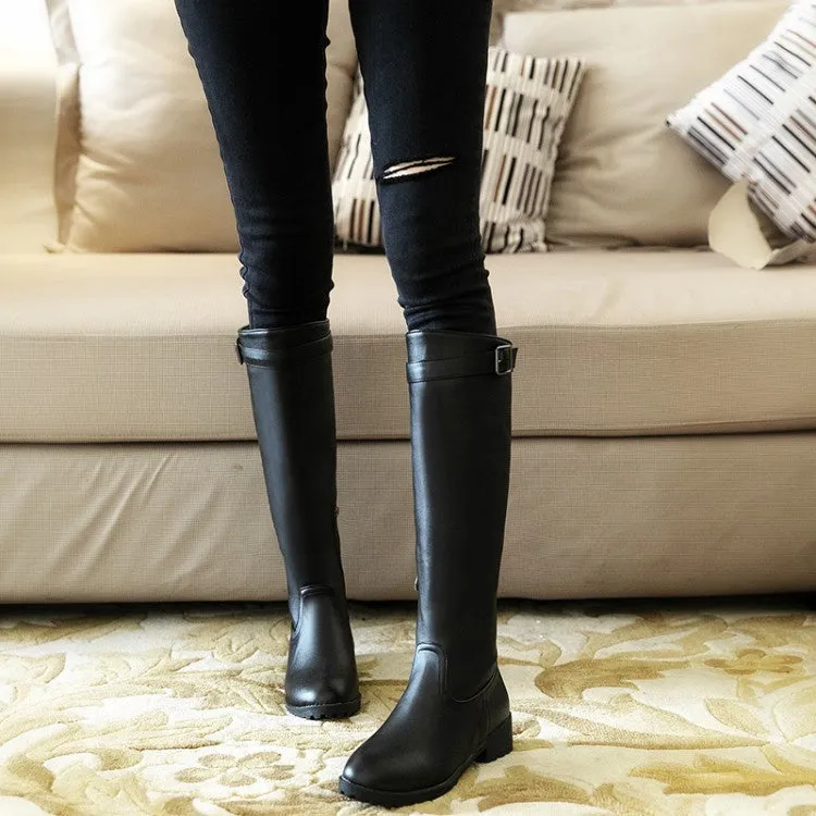 Women's Round Toe Buckle Knee High Boots