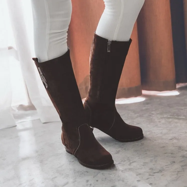 Women's Suede Low Heel Knee High Boots