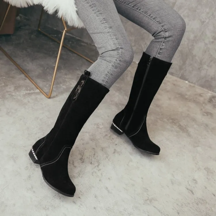 Women's Suede Low Heel Knee High Boots