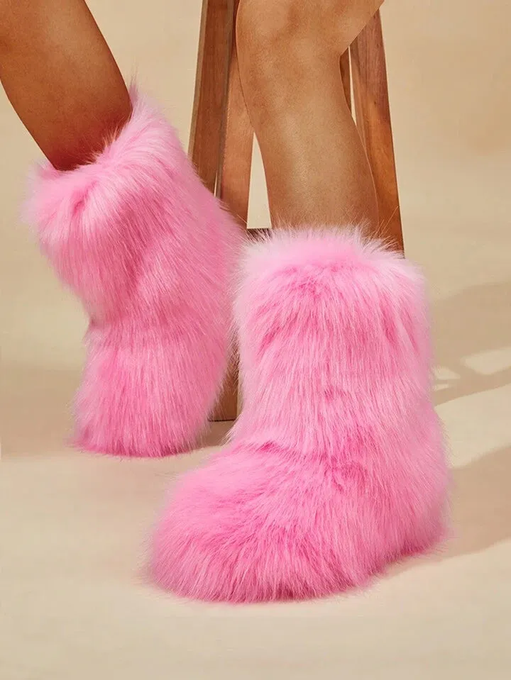 Y2K bratz rockstar retro fuzzy fluffy mid calf boots