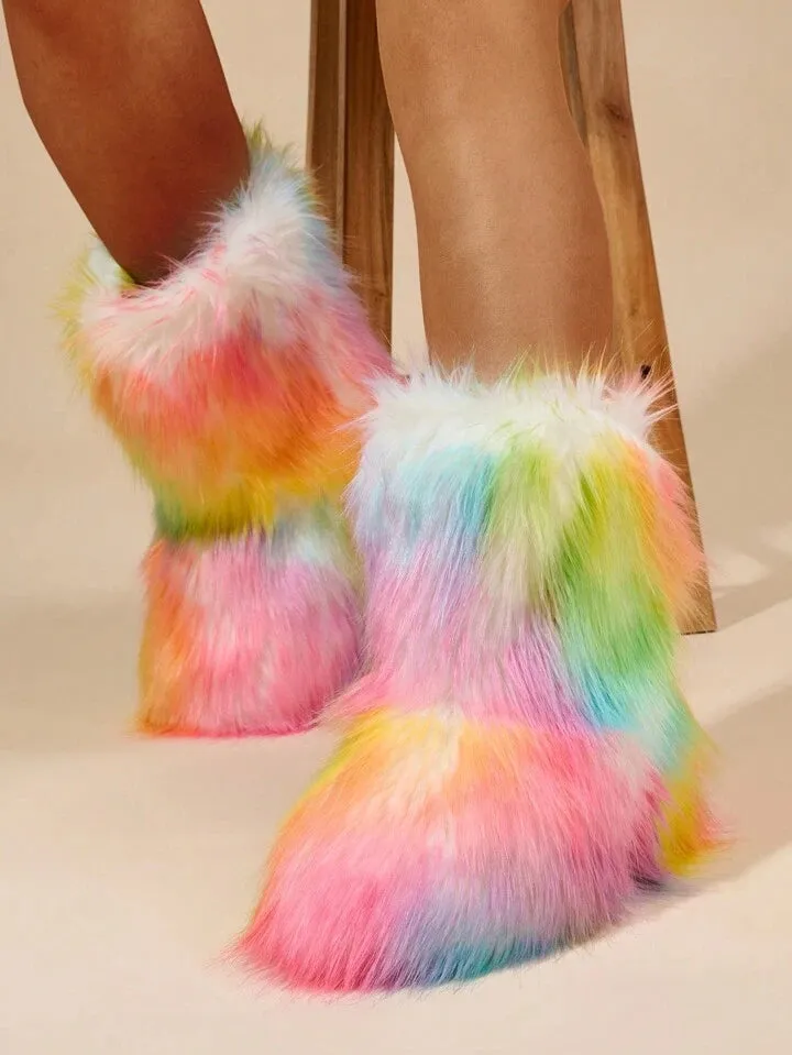 Y2K bratz rockstar retro fuzzy fluffy mid calf boots