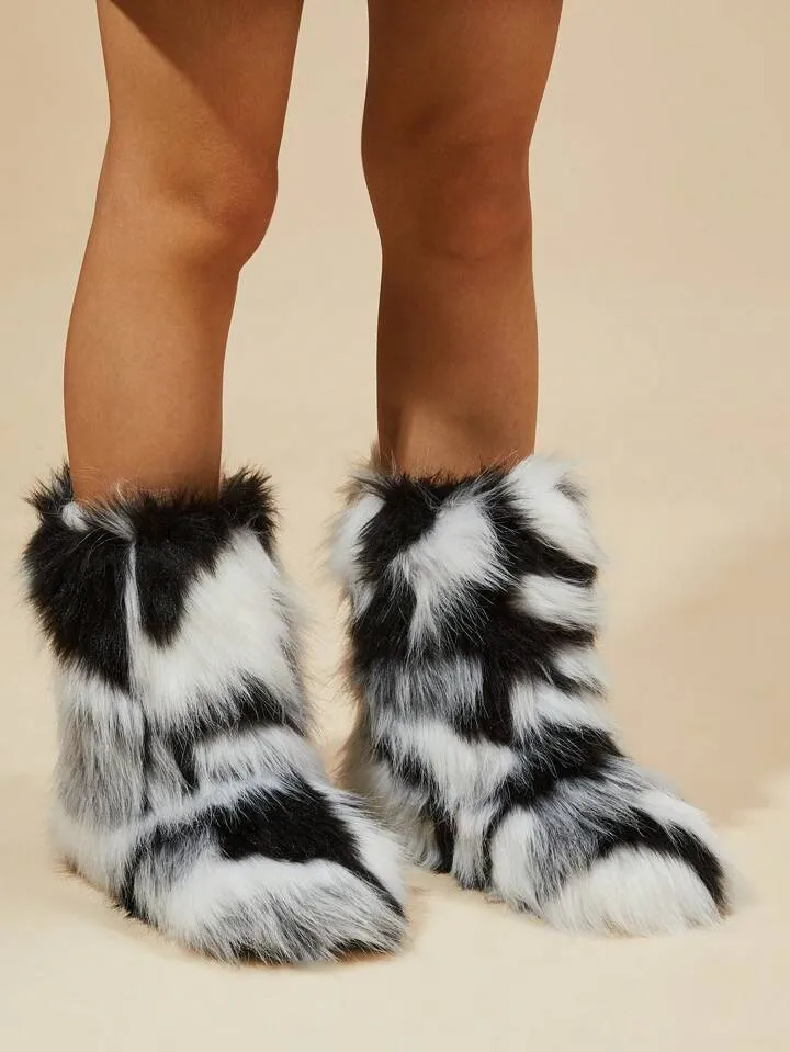 Y2K bratz rockstar retro fuzzy fluffy mid calf boots
