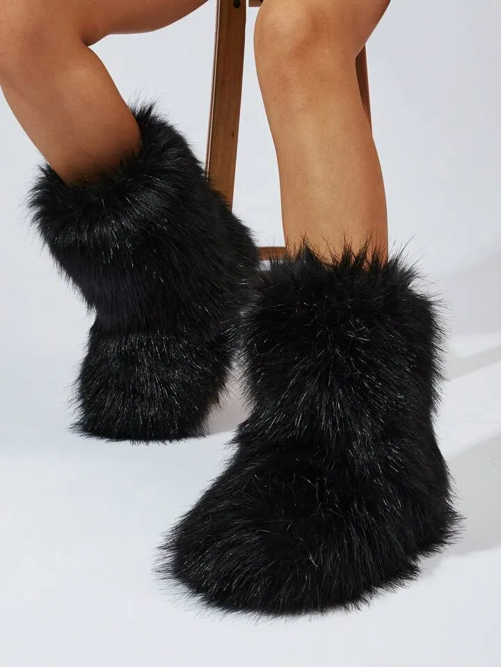 Y2K bratz rockstar retro fuzzy fluffy mid calf boots