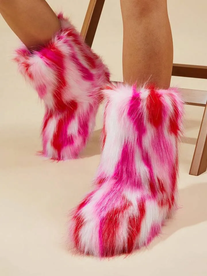 Y2K bratz rockstar retro fuzzy fluffy mid calf boots