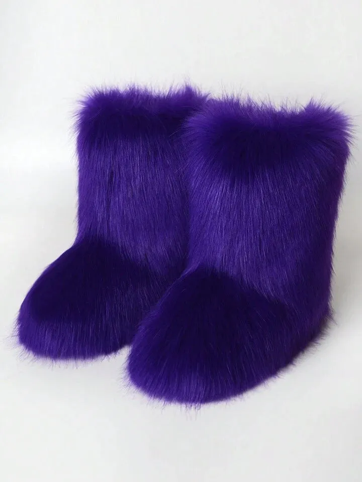 Y2K bratz rockstar retro fuzzy fluffy mid calf boots
