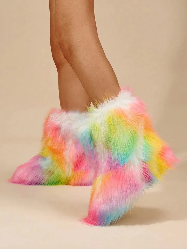 Y2K bratz rockstar retro fuzzy fluffy mid calf boots