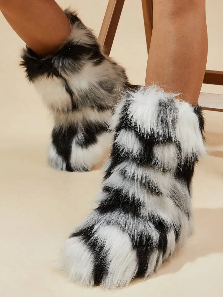 Y2K bratz rockstar retro fuzzy fluffy mid calf boots