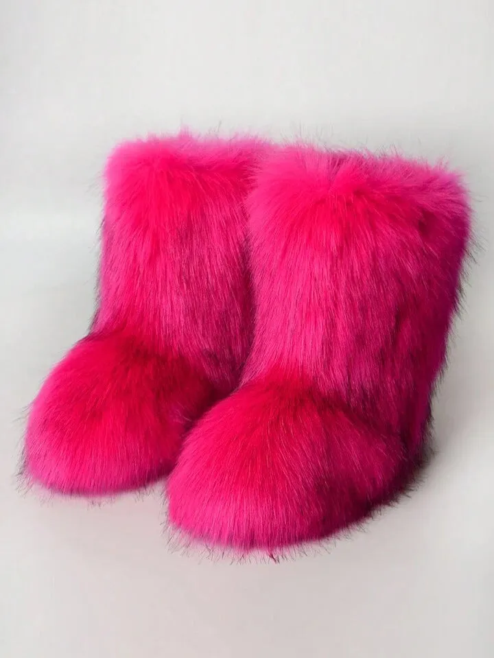Y2K bratz rockstar retro fuzzy fluffy mid calf boots