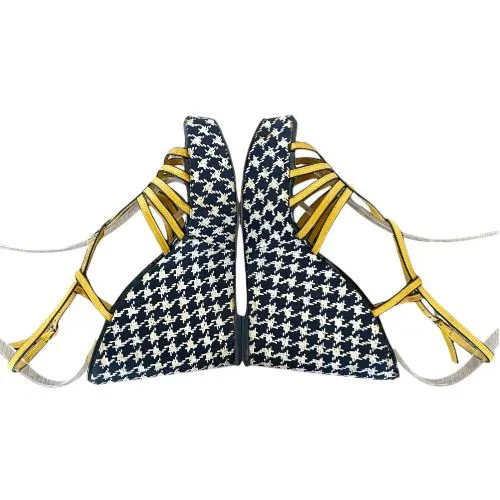 YSL SAINT LAURENT Yellow Leather Houndstooth Satin Wedge Heel Sandals, Size 38