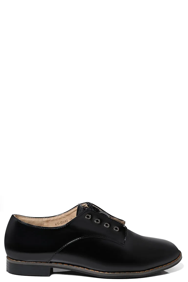 Zip Front Patent Brogues In Black