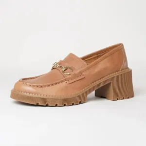 Zoey Tan Leather Heeled Loafers