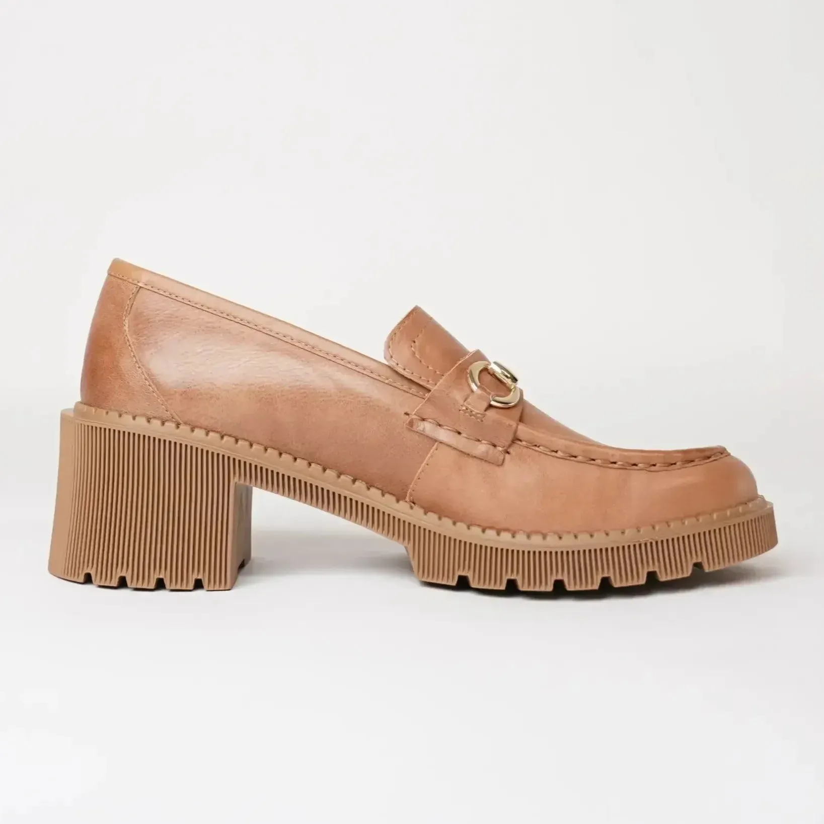 Zoey Tan Leather Heeled Loafers